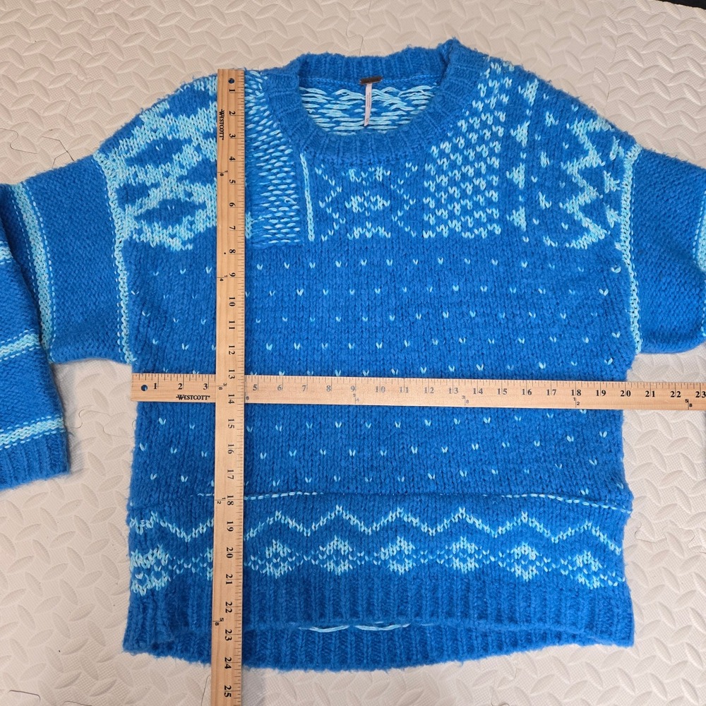 Free People Snow Day Pullover Sweater Frozen Lake Combo‎ Blue Fair Isle XS - Picture 8 of 10